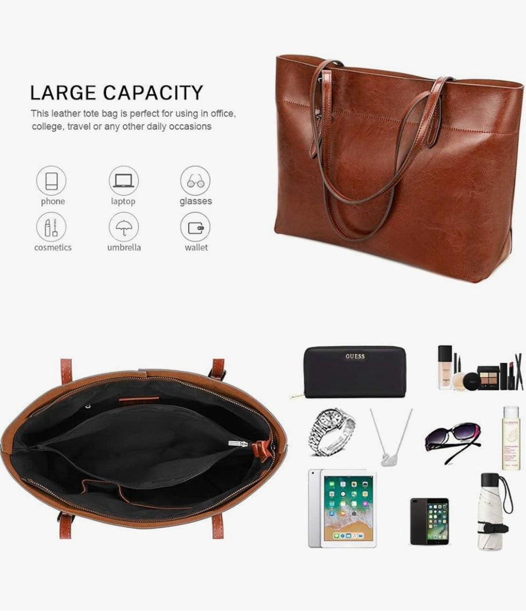 Kattee Vintage Genuine Leather Tote Shoulder Bag
