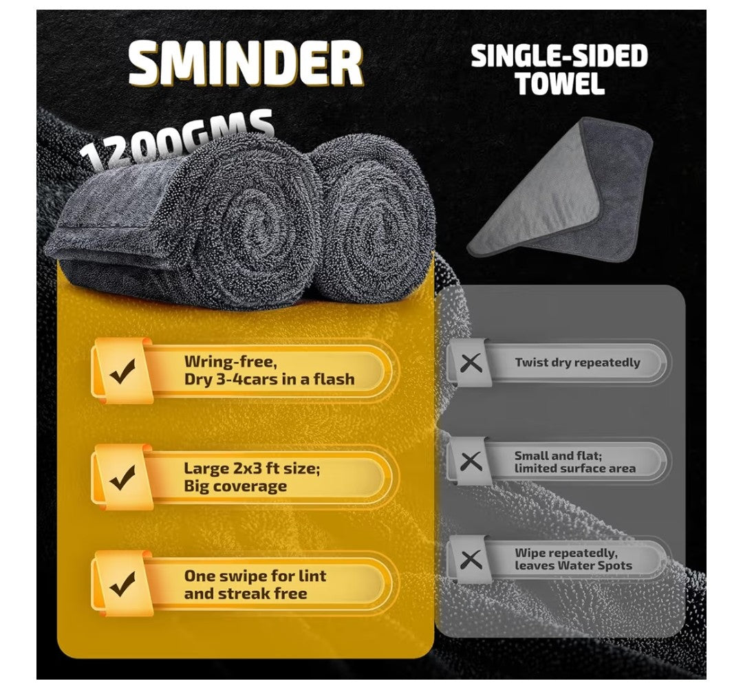 Sminder 1200GSM Car Drying Microfiber Towels (2 pack)
