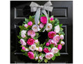 Artificial Pink and White Peony Flowered Wreath (24 inch)