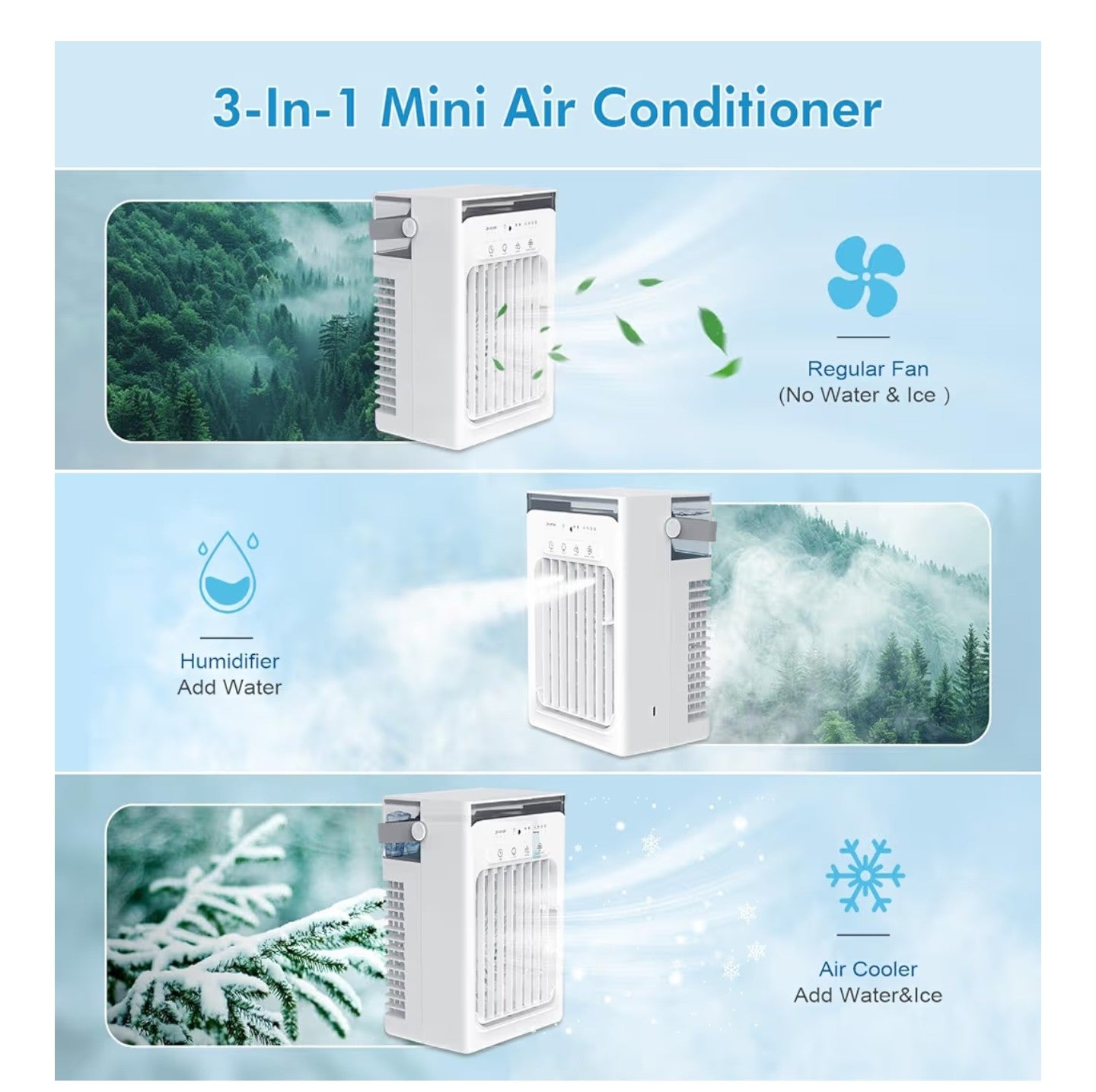Portable Air Conditioners, 4-Speed Mini Air Conditioner, 3-in-1 Personal Cooling Fan,