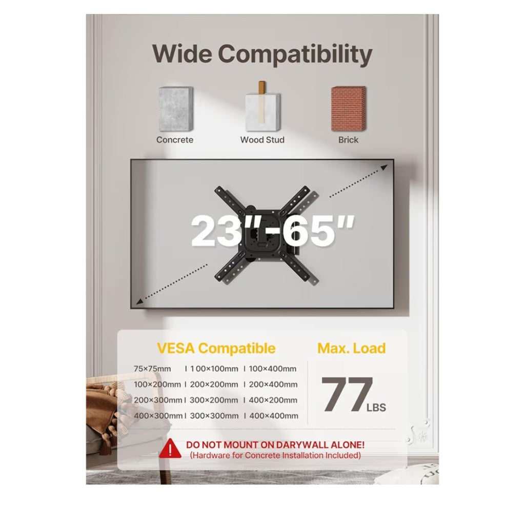 monTEK Full Motion TV Wall Mount (23-65in TV)
