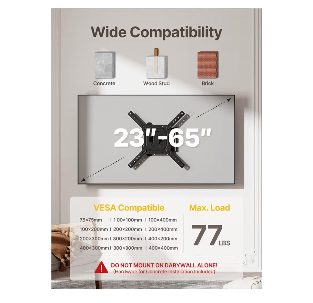 monTEK Full Motion TV Wall Mount (23-65in TV)