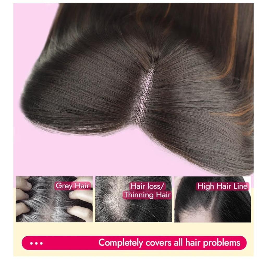 Eawwii Synthetic Hair Topper 18in (Dark Brown with Caramel Highlights)