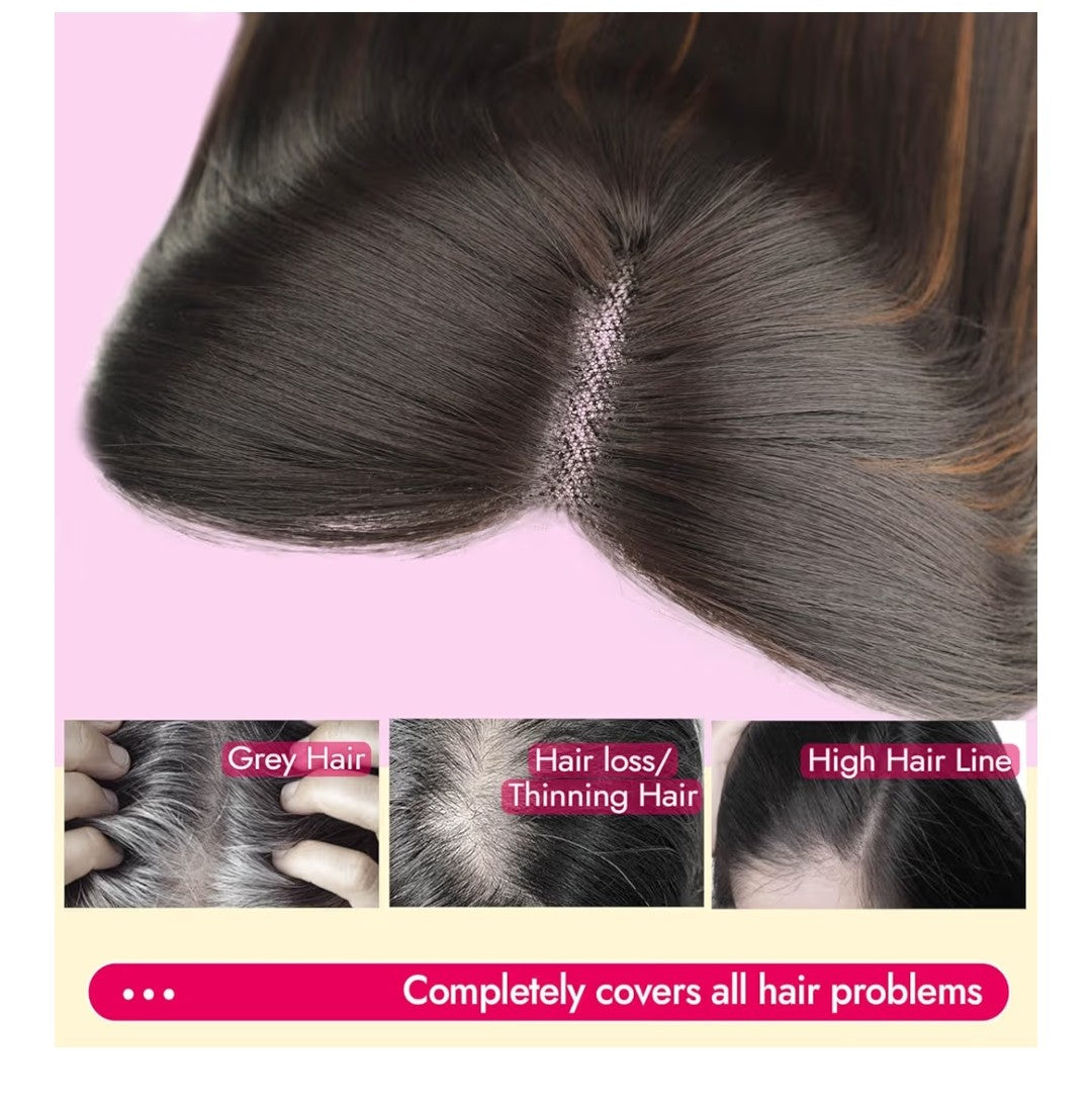 Eawwii Synthetic Hair Topper 18in (Dark Brown with Caramel Highlights)
