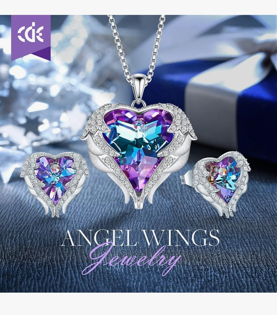 CDE Jewelry Angel WingHeart Pendant Necklace and Earrings