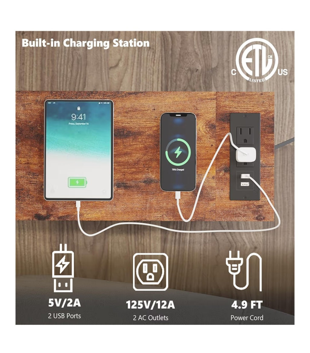 Trifeble End Table with Charging Station