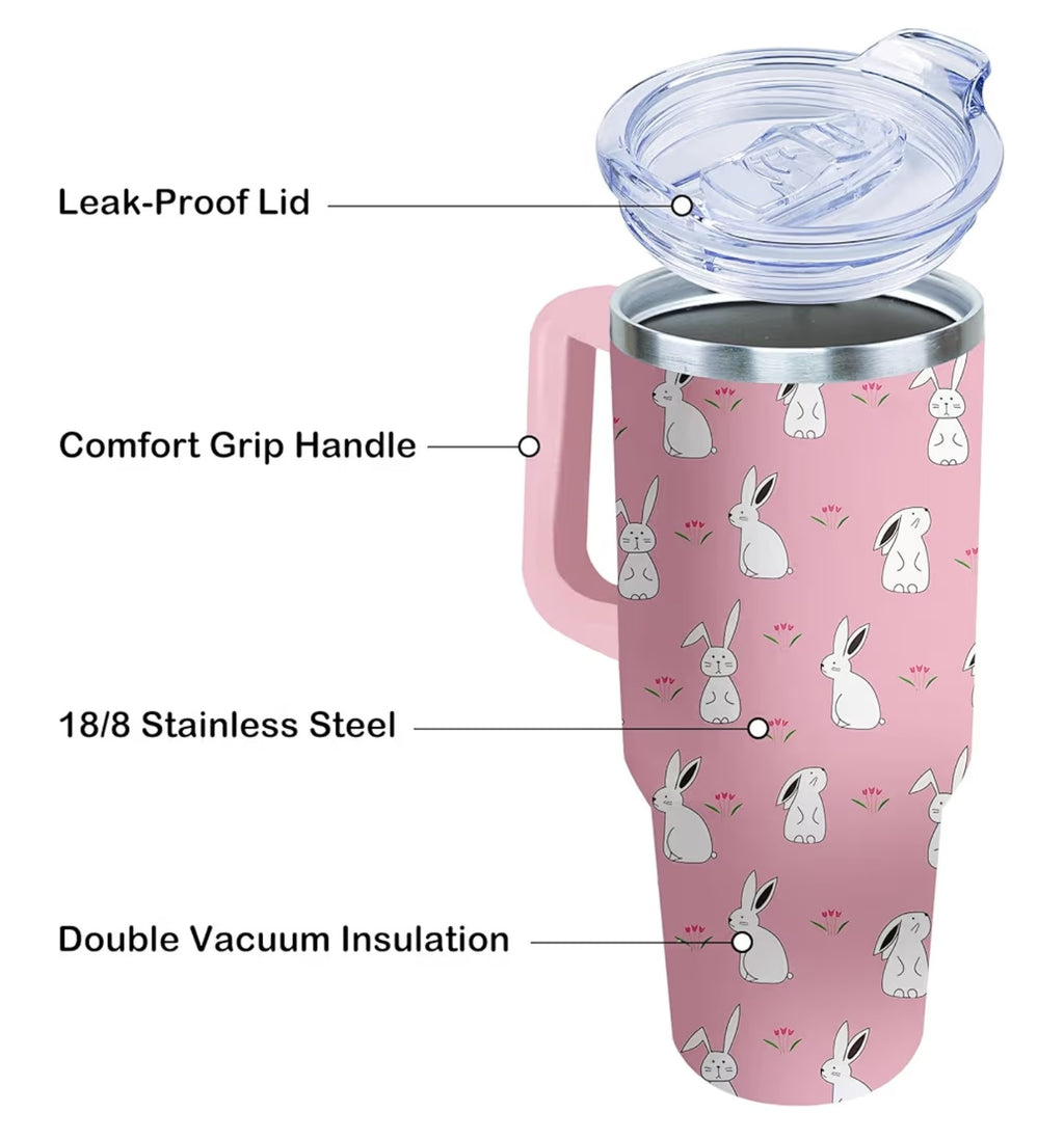 40oz Easter Bunny Tumbler with Handle and Straw