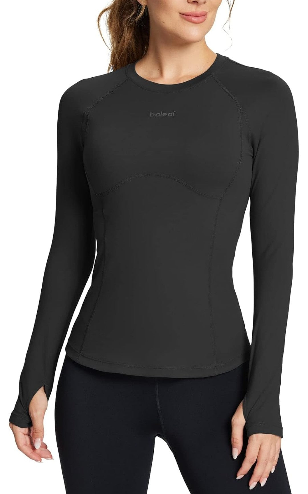 Women's Long Sleeve Workout Top, Medium ( NOT Black the Shirt is White)