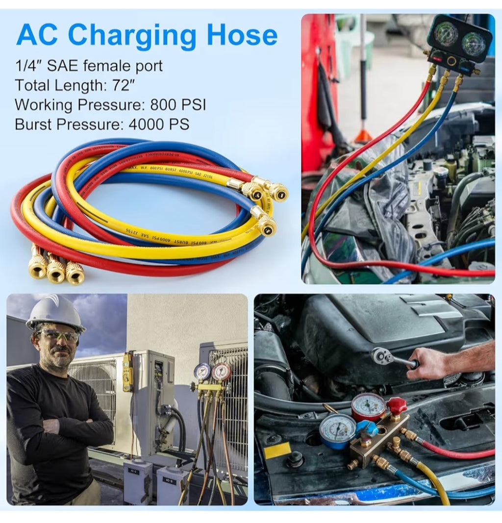 AC Manifold Gauge Hose Kit 3pcs