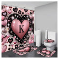 4 Piece Bathroom Rug and Curtain Set Heart with a K