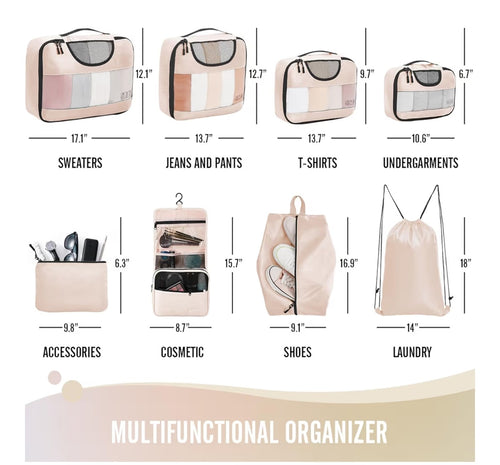 8 Set Packing Cubes for Luggage,Suitcase Organizer