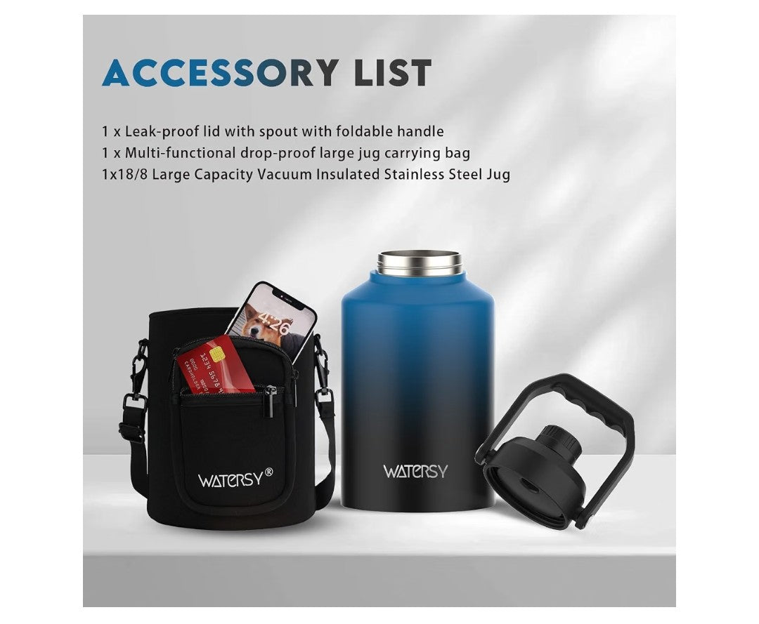 Watersy Half Gallon Insulated Water Bottle (64oz)