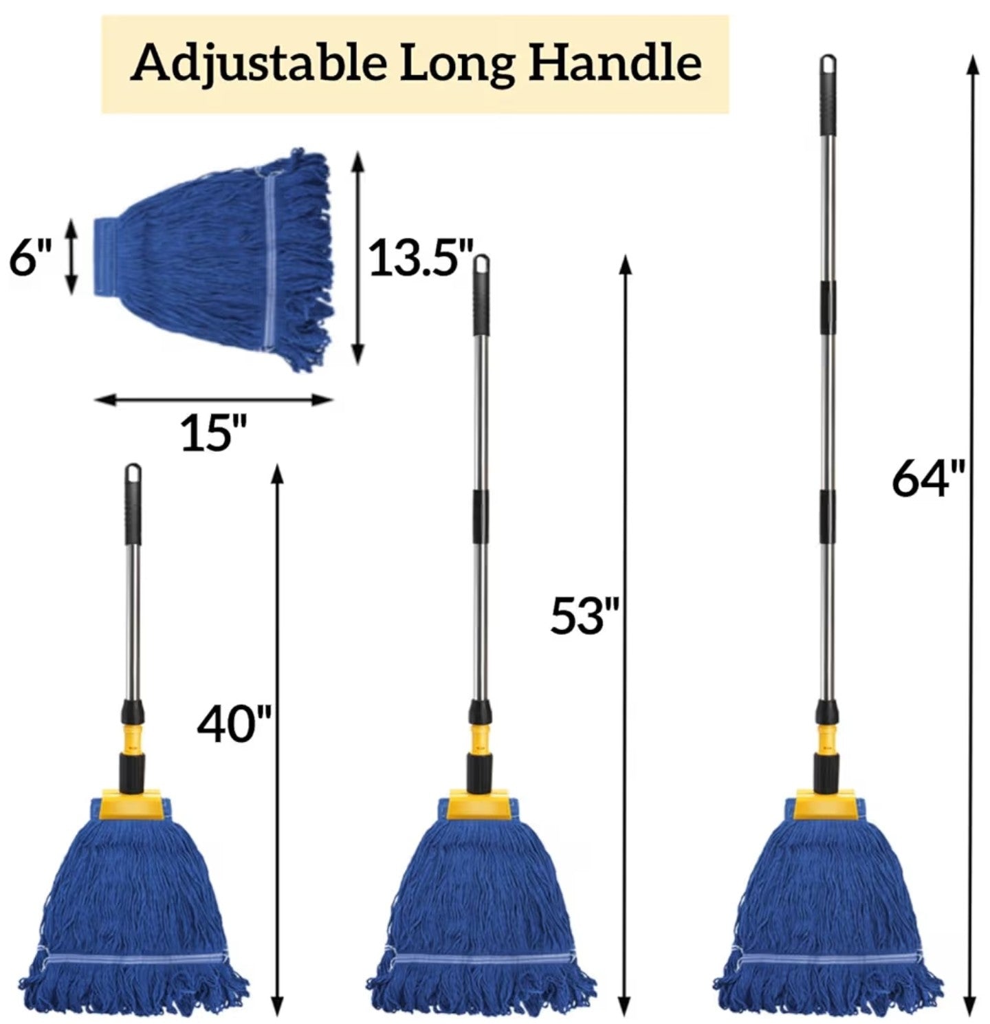 ZAVOOS Commercial Mop, Heavy Duty Looped End String Wet Mop with 64'' Long Handle.