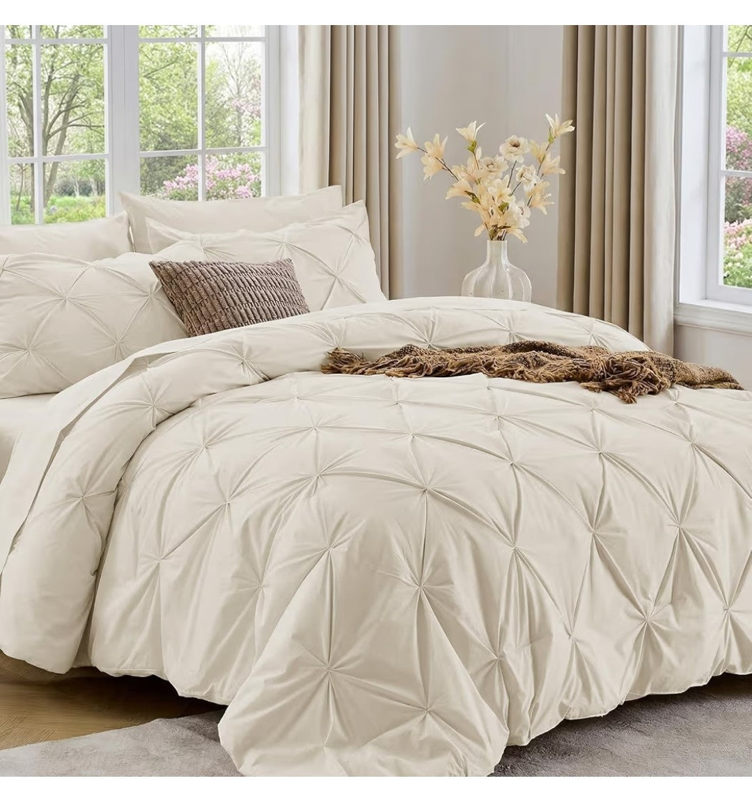 Sasttie 7 Piece California King Pintuck Comforter Set