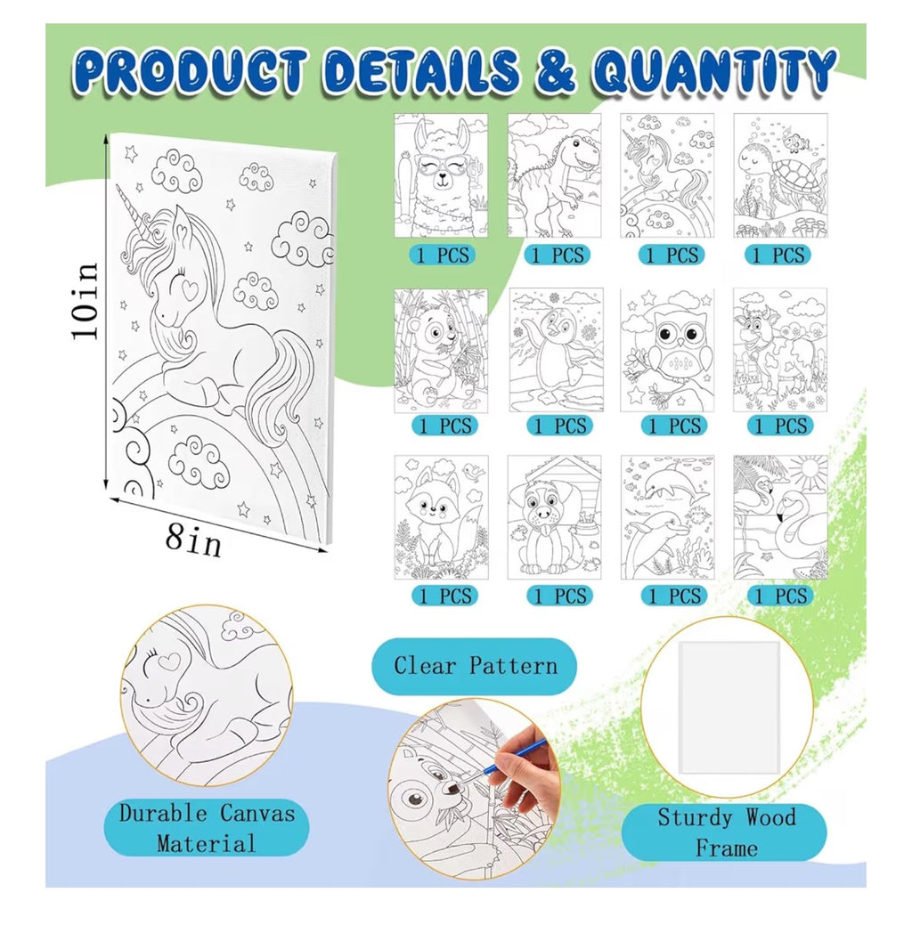 Ctosree 12 Pcs Pre Drawn Canvas for Painting for Kids 8" x 10"