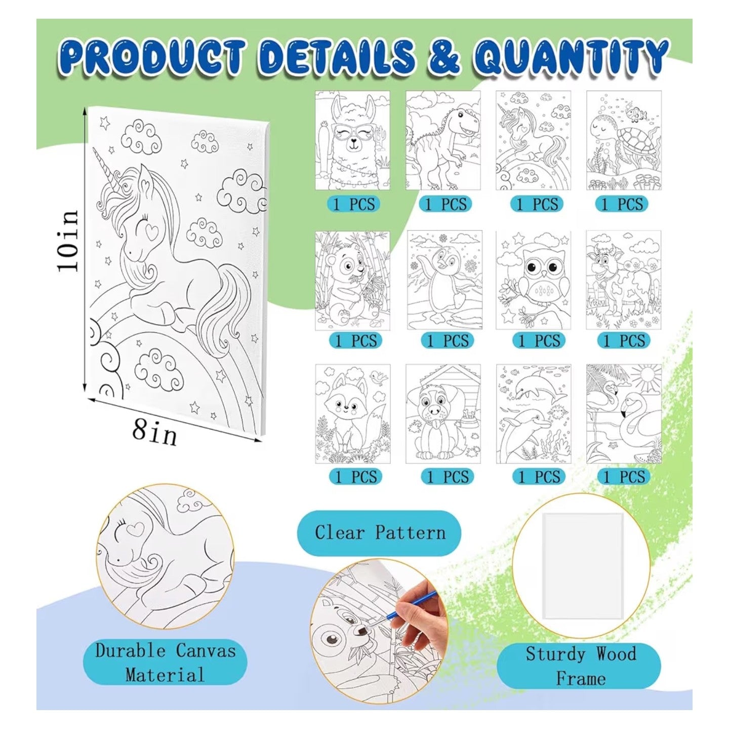 Ctosree 12 Pcs Pre Drawn Canvas for Painting for Kids 8" x 10"
