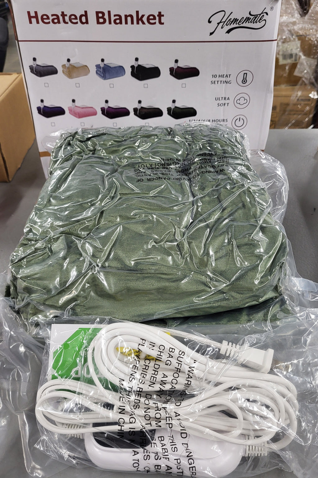 Homemate Electric Heated Blanket Twin Size - 62"x84" Heating Bed Blankets Throw with 8 Hours Auto Off 10 Heating Levels Fast Heating Over-Heated Protection Soft Warm Flannel Bed ETL Certified Green