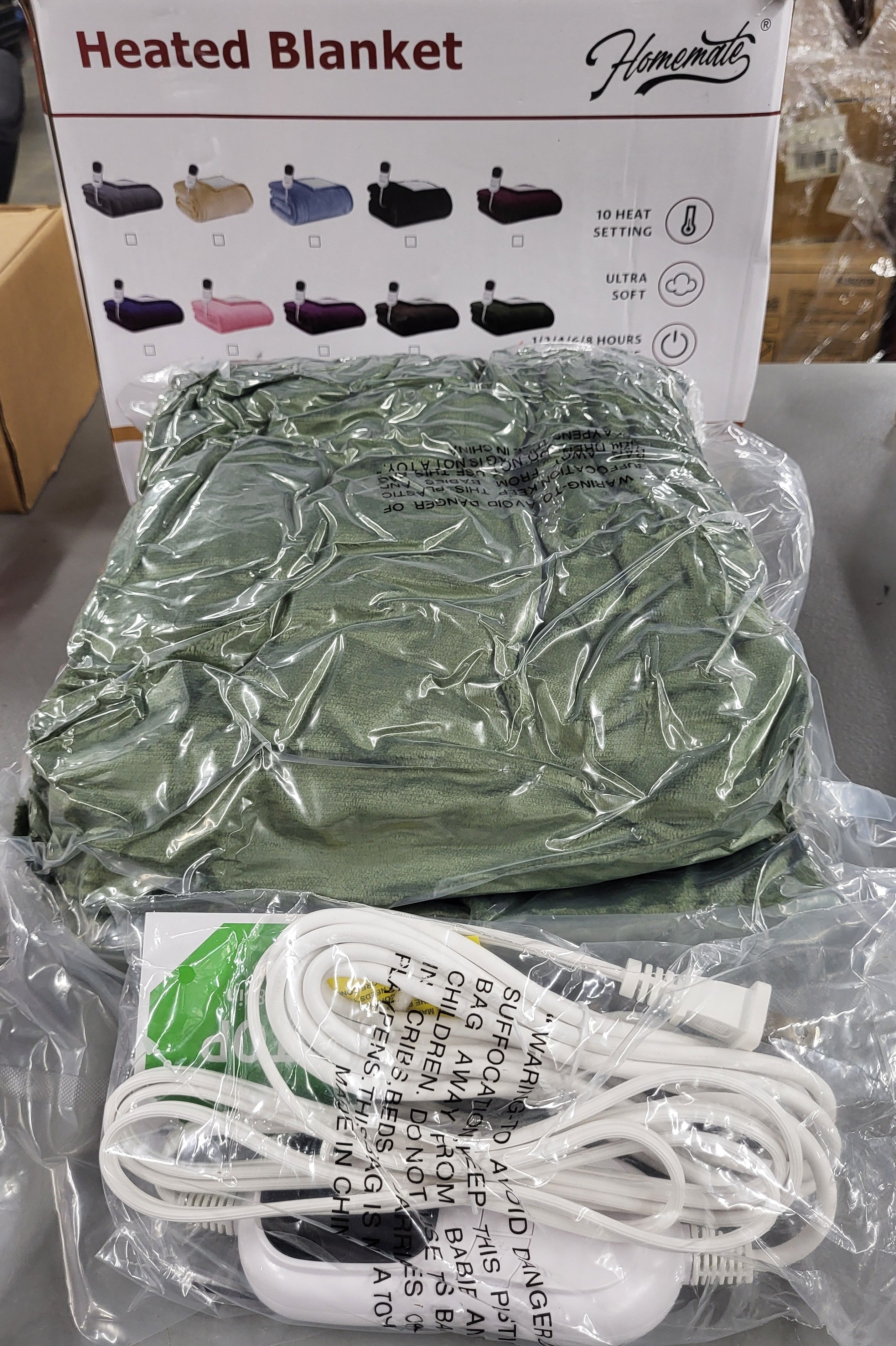 Homemate Electric Heated Blanket Twin Size - 62"x84" Heating Bed Blankets Throw with 8 Hours Auto Off 10 Heating Levels Fast Heating Over-Heated Protection Soft Warm Flannel Bed ETL Certified Green