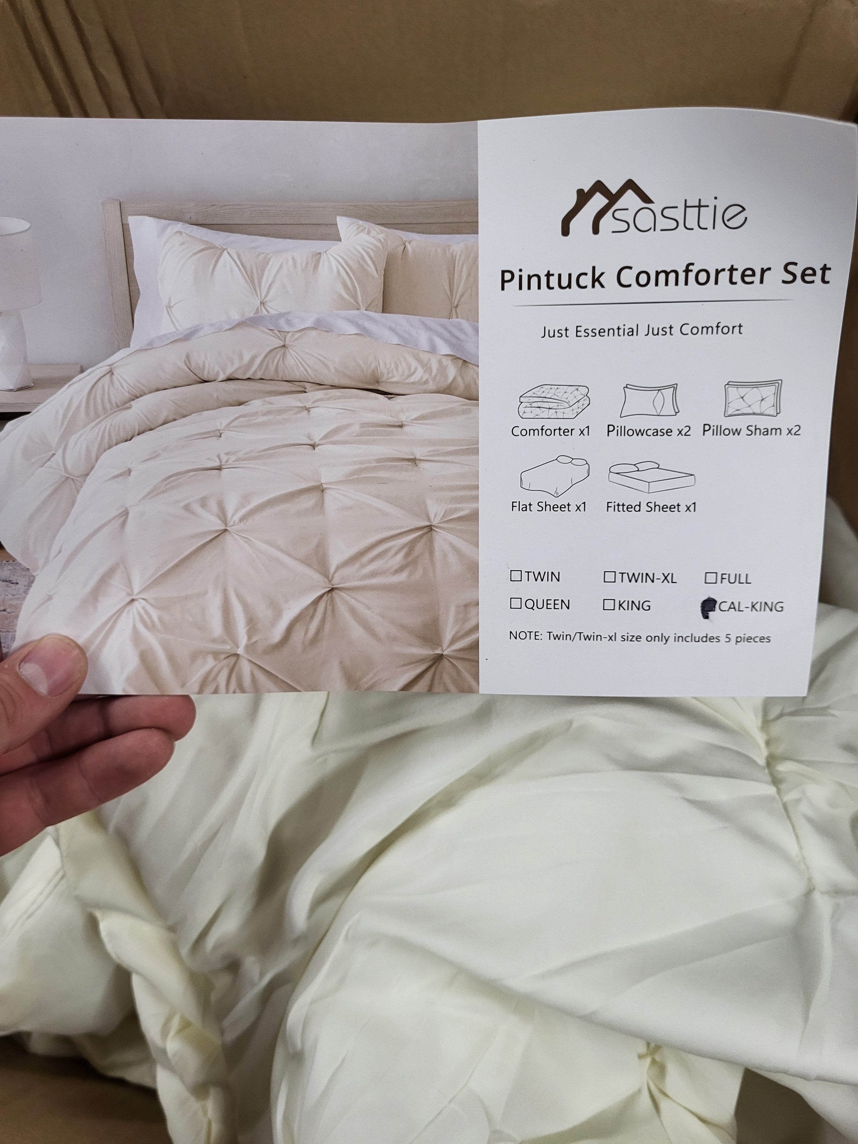 Sasttie 7 Piece California King Pintuck Comforter Set