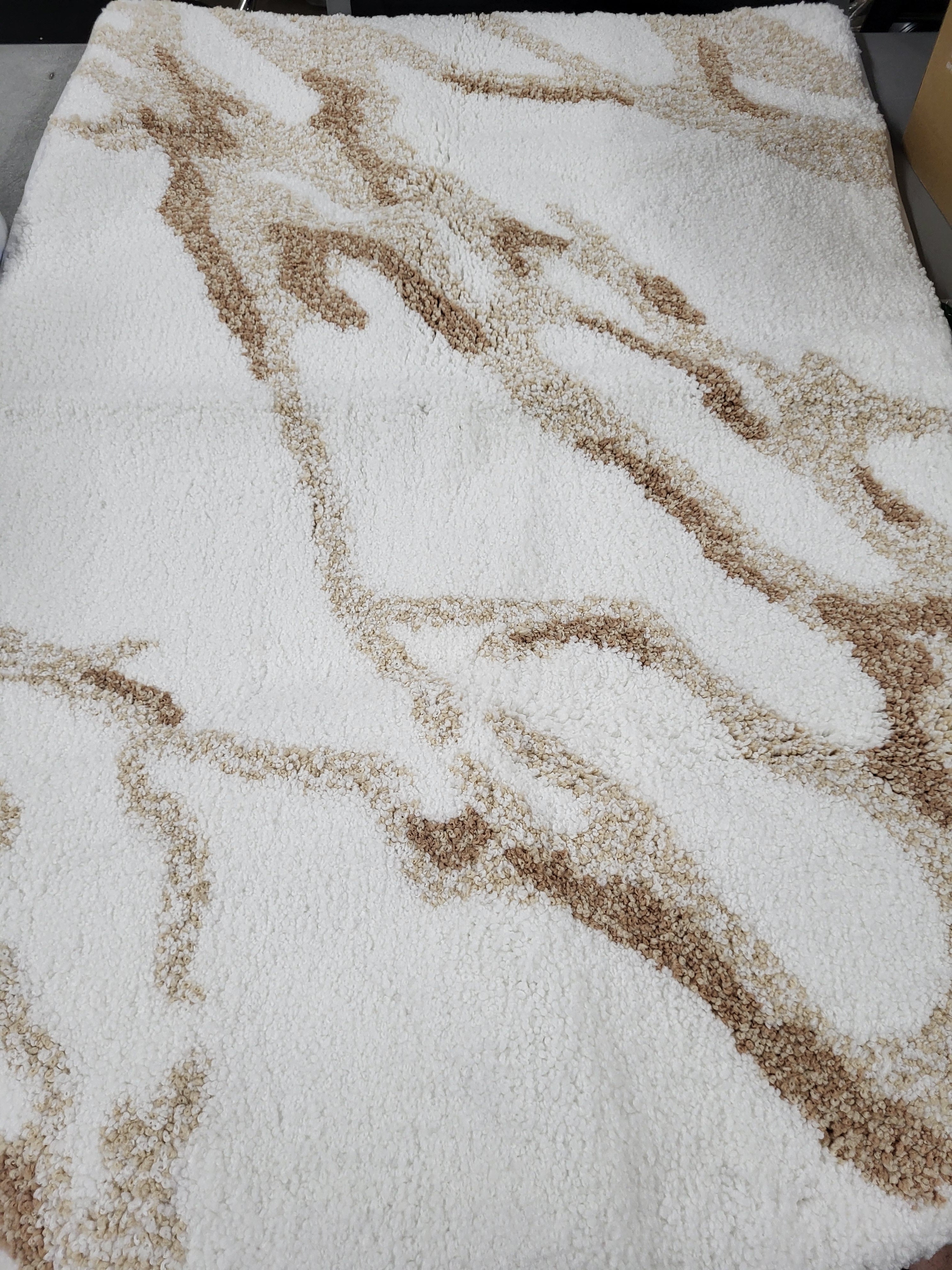 DEXI Bathroom Rug Mat 24x36, Soft and Absorbent Marble Bath Mat, Non Slip Machine Washable Bath Rugs for Shower Floor, Tub, Sink, White and Beige