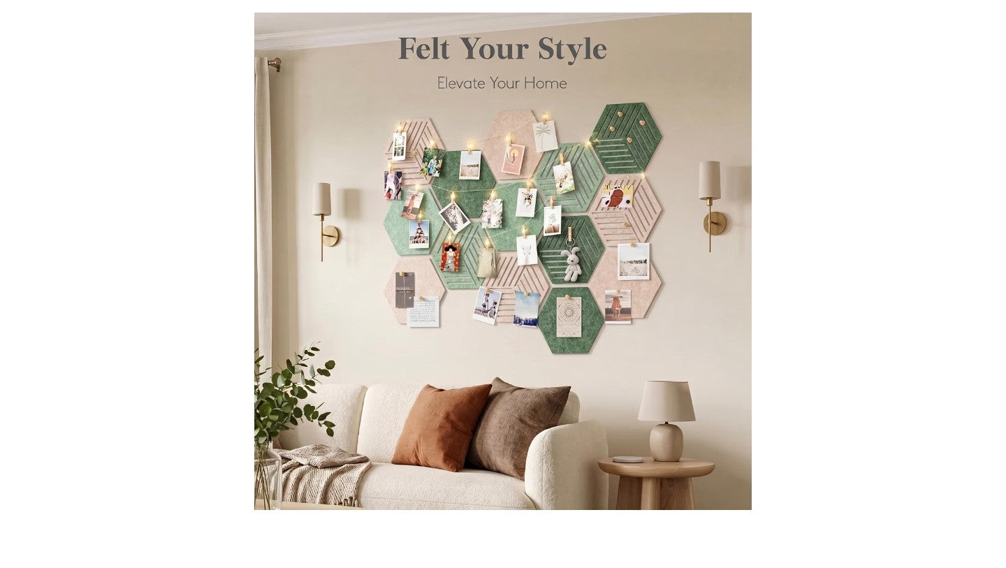 Zhehao Sage Green 15 Pack 12'' Large Hexagon Cork Bulletin Board Tiles.