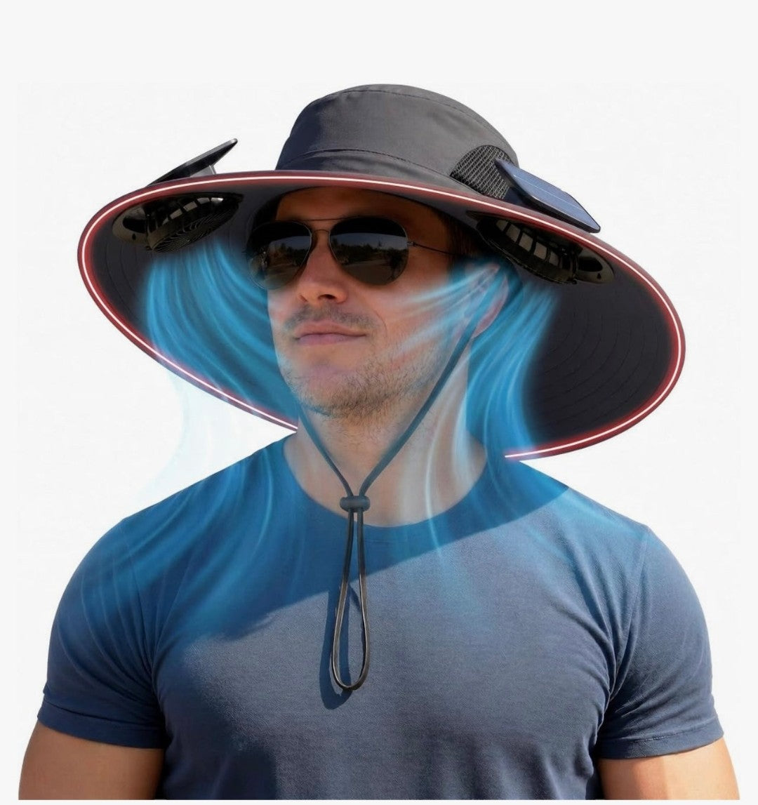 Solar Fan Hat with Steel Brim