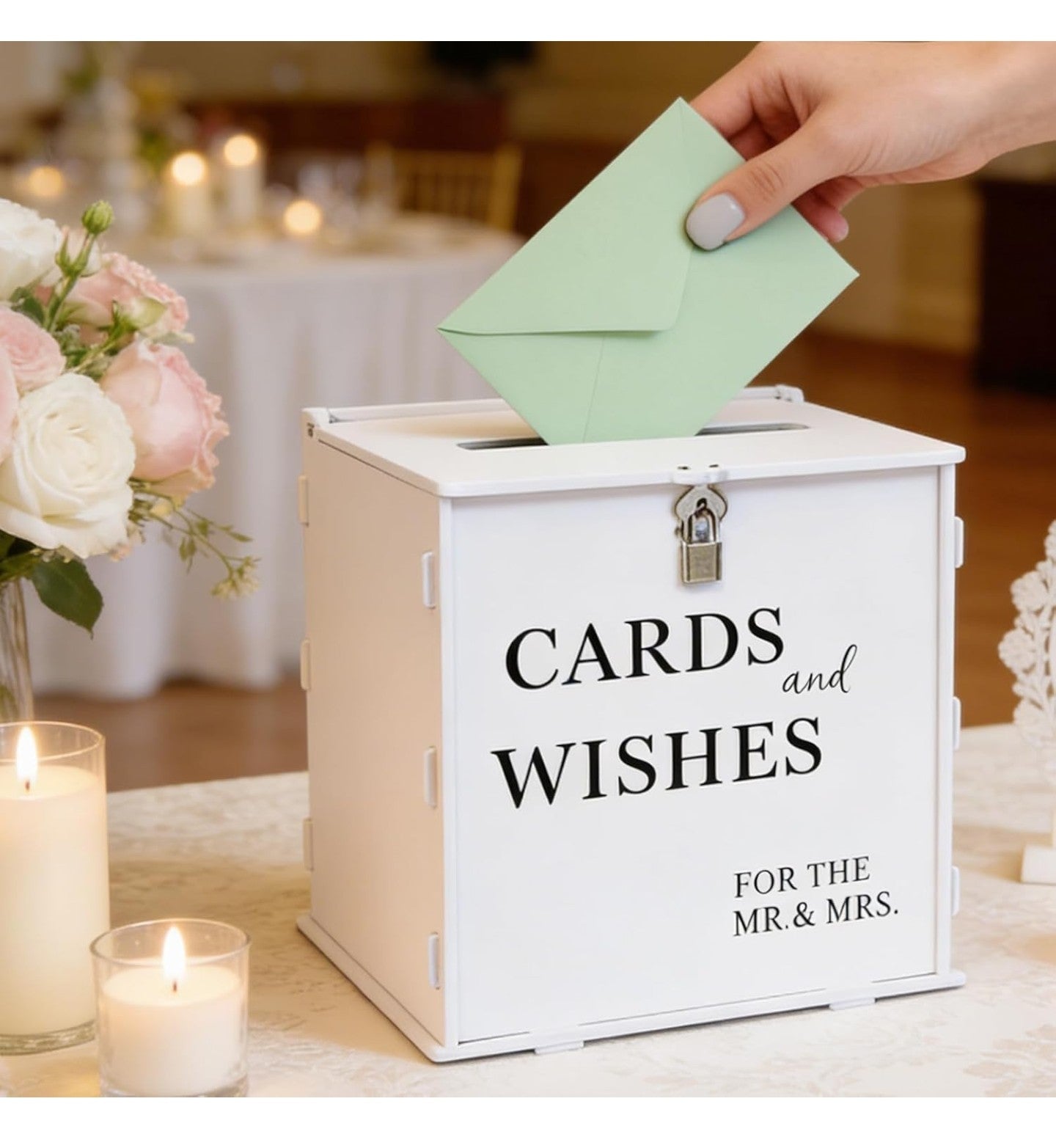 White Wedding Card Box with Slot & Lock