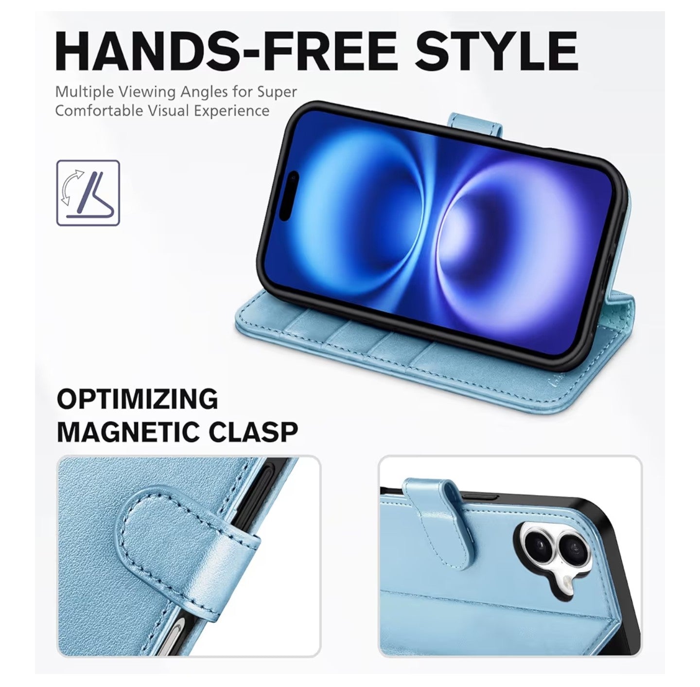 TUCCH Case Wallet for iPhone 16 5G, [RFID Blocking] 4 Card Holder Stand [Shockproof.