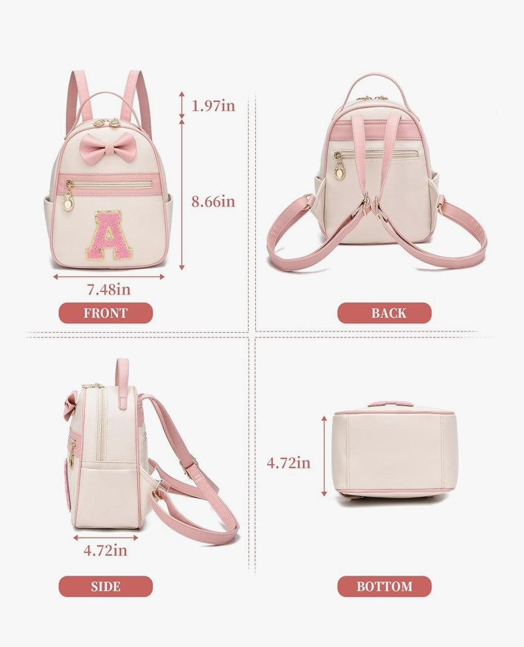 Initial Bowknot Backpack (Letter S)