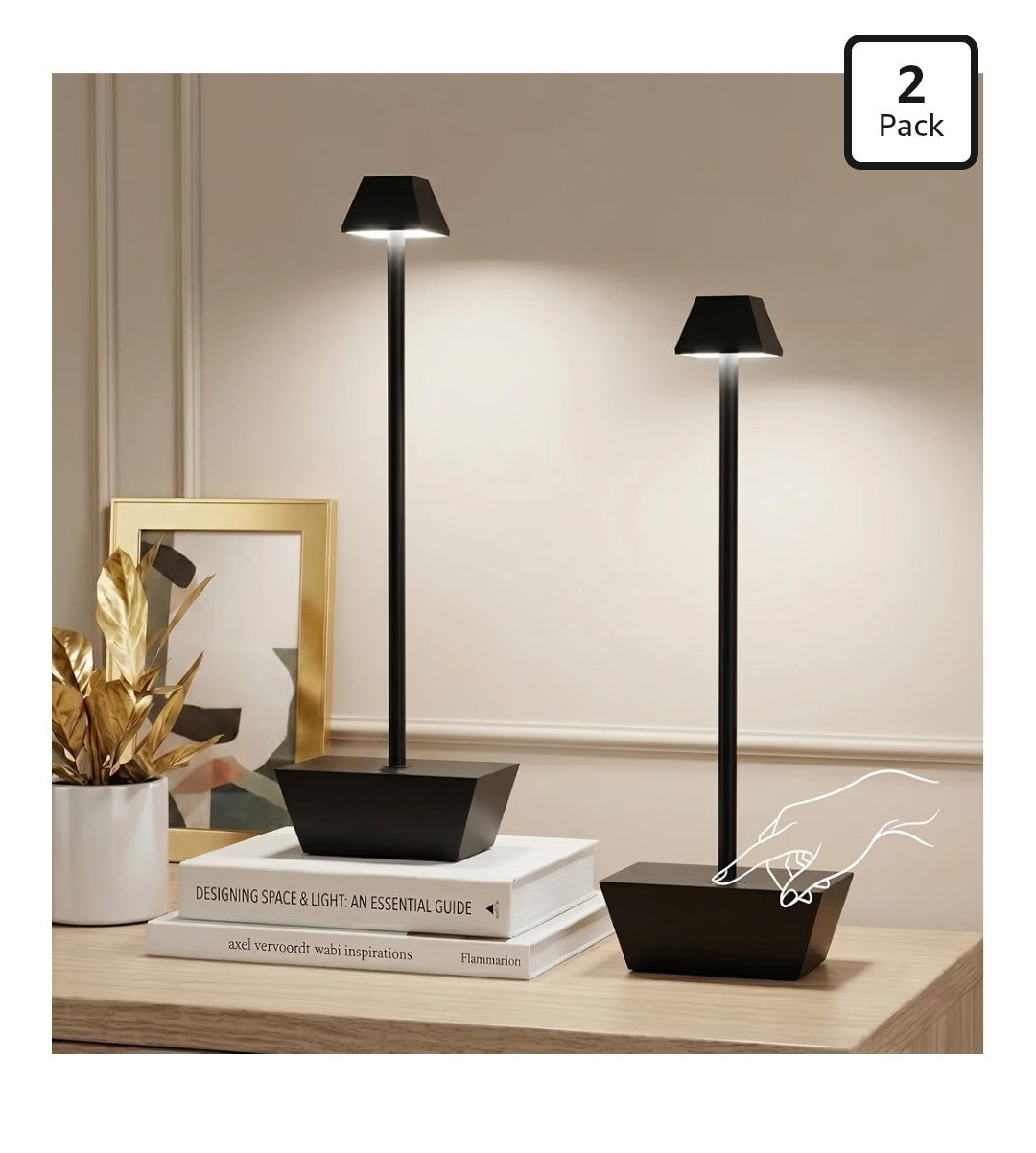 Cordless Tamble Lamp, Gold NOT Black (2 pack)