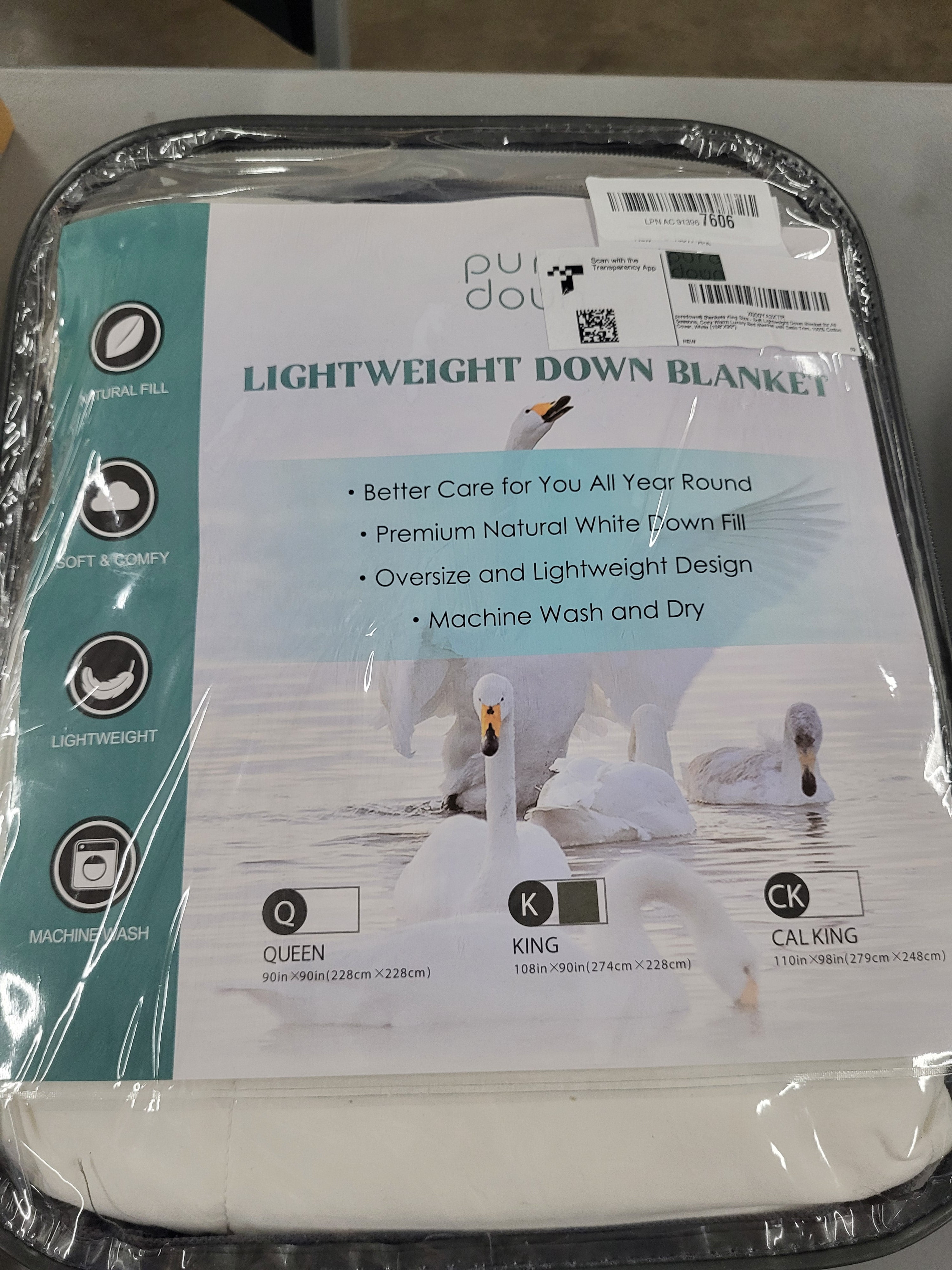 puredown® Blankets King Size - Soft Lightweight Down Blanket for Bed, Cozy Warm Luxury Bed Blanket with Satin Trim, White (108"X90")