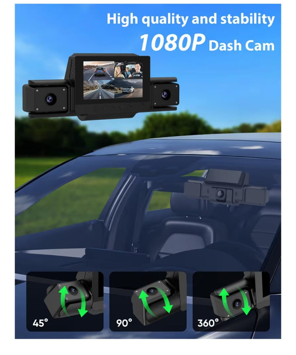 4 Channel 360 Dash Cam Front and Rear Inside & Left Right for Cars, 1080P