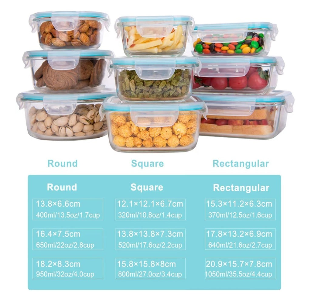 Glass Food Storage Containers 9 Containers and 9 Lids
