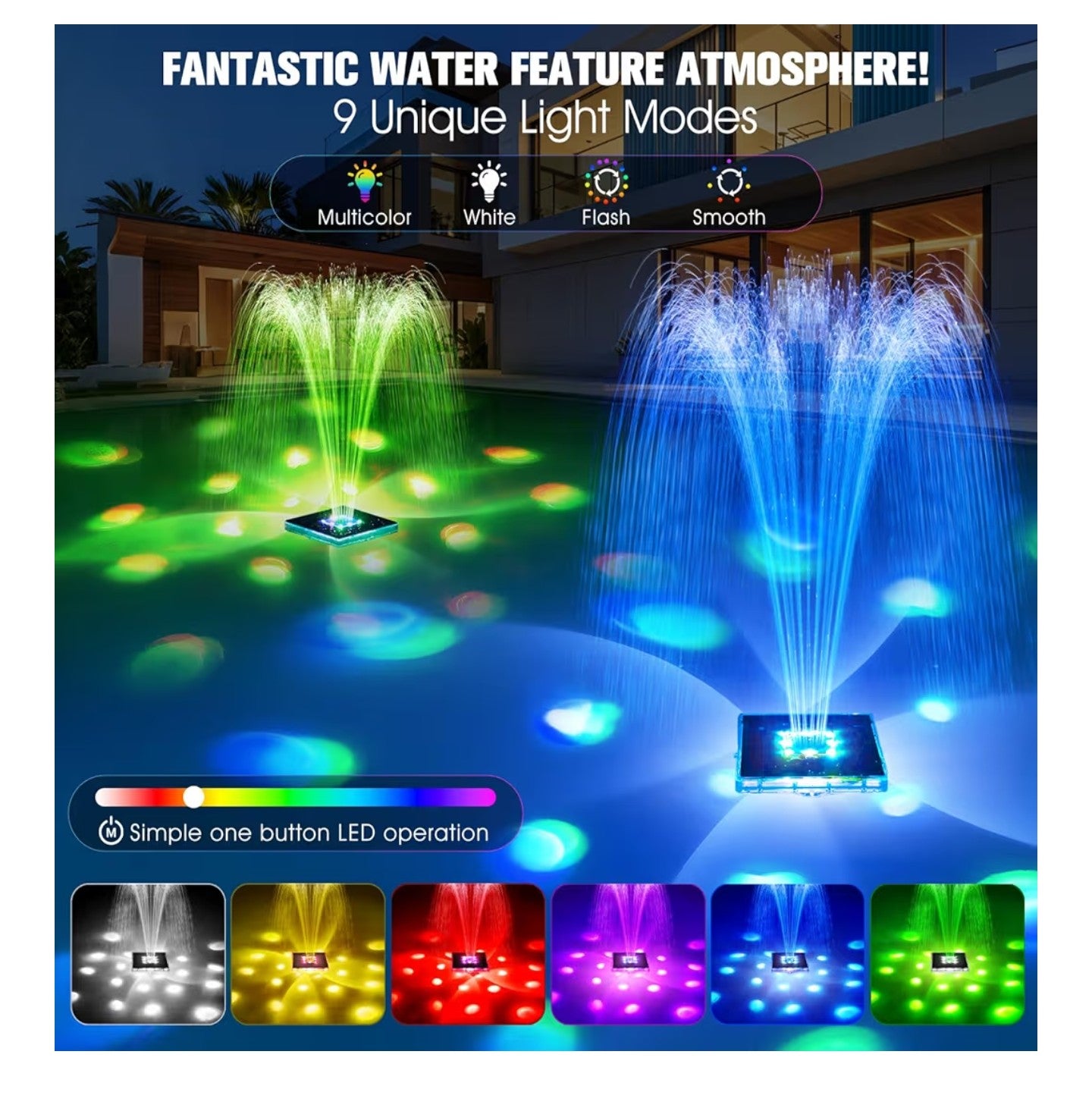 Solar Pool Fountain with Light Show,2026 Upgraded