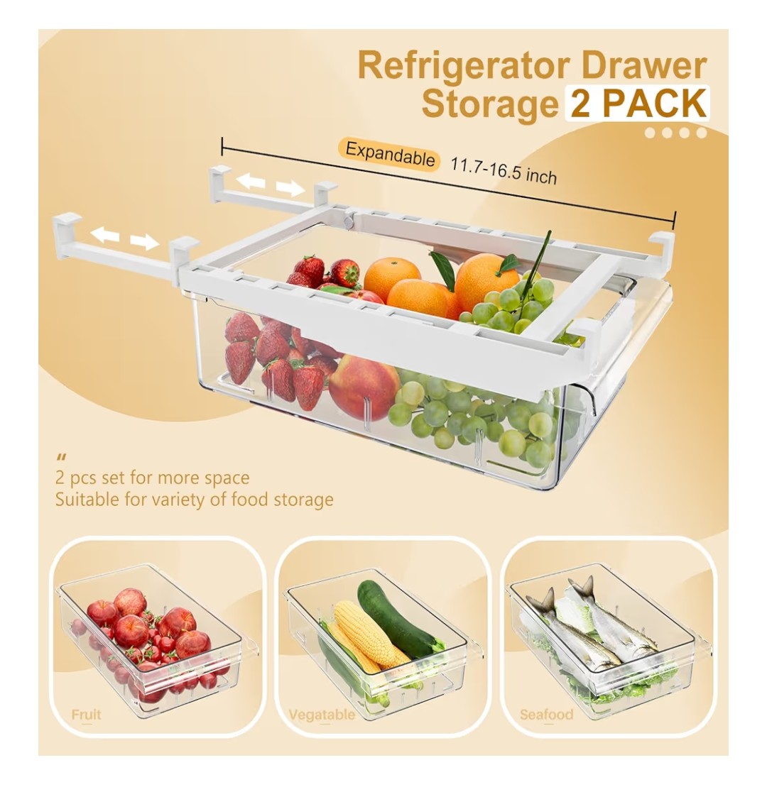 Refrigerator Drawer Organizer 2 pack