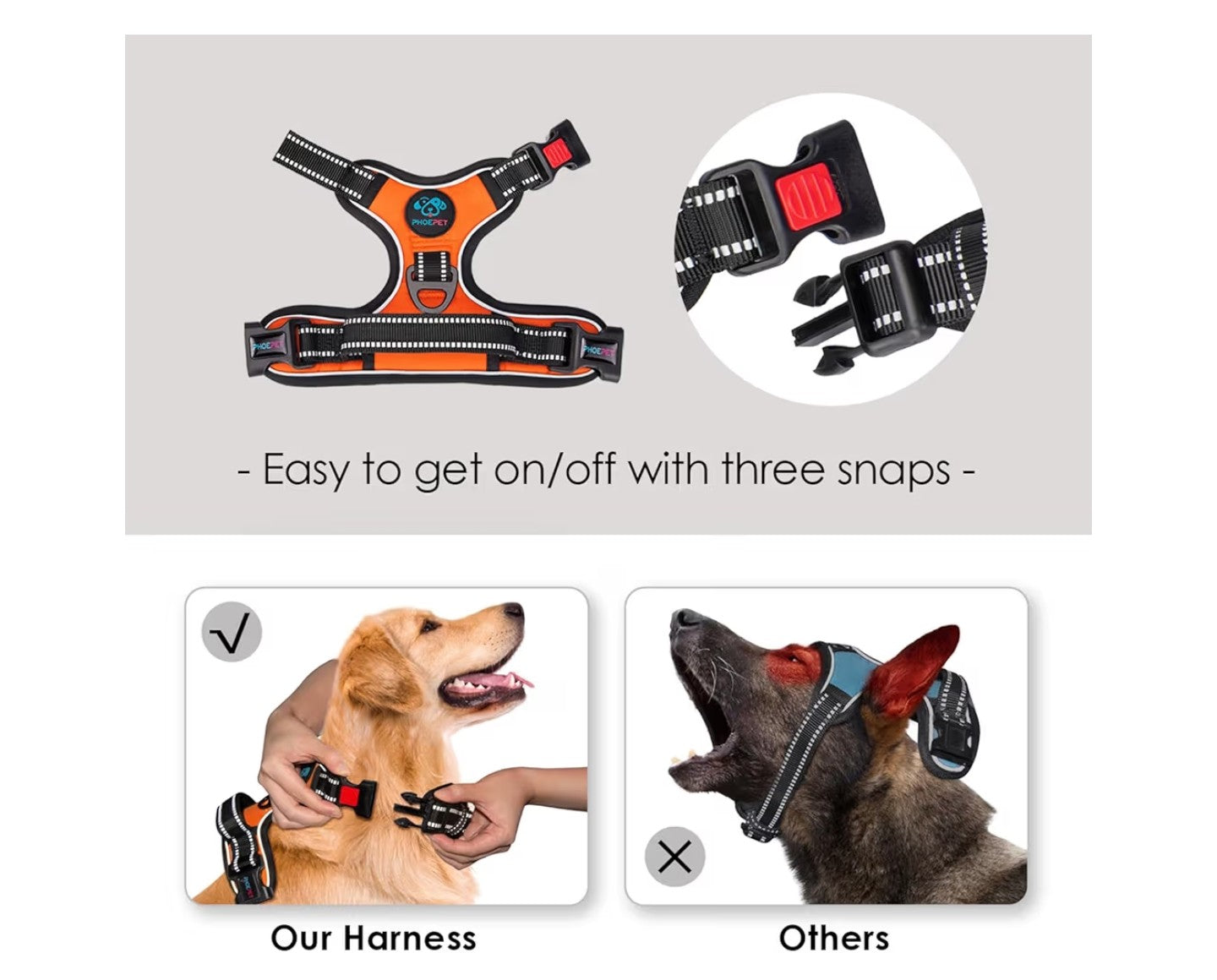 PHOEPET No Pull Dog Harness Medium Reflective.