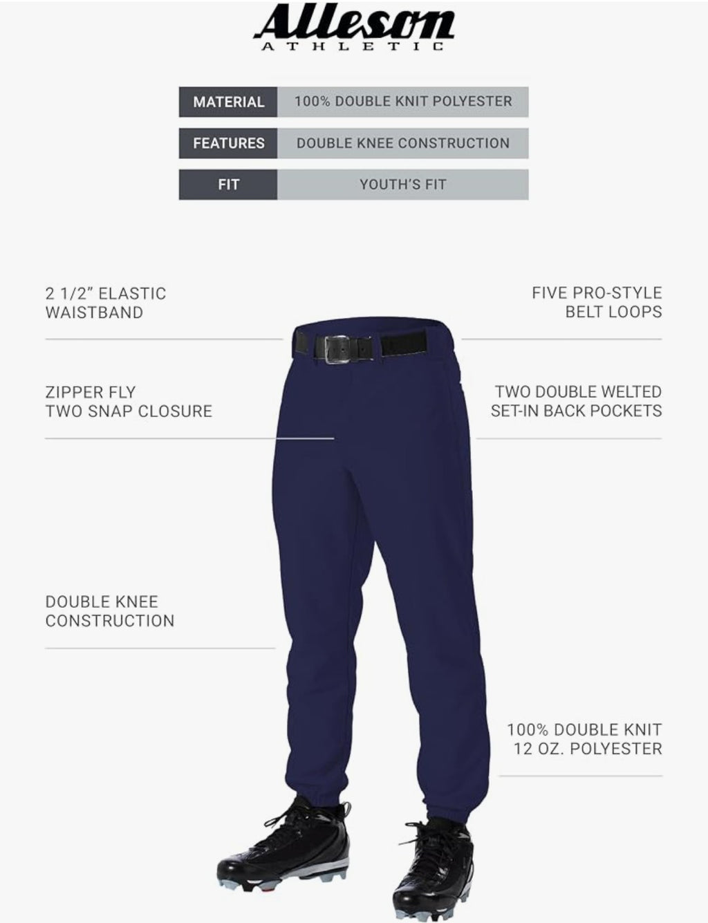 Alleson Athetic Boys Baseball Pants (Youth Small)