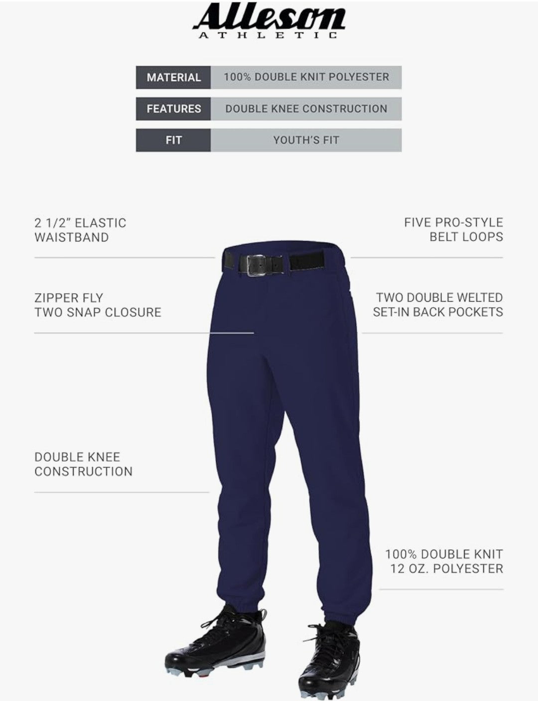 Alleson Athetic Boys Baseball Pants (Youth Small)