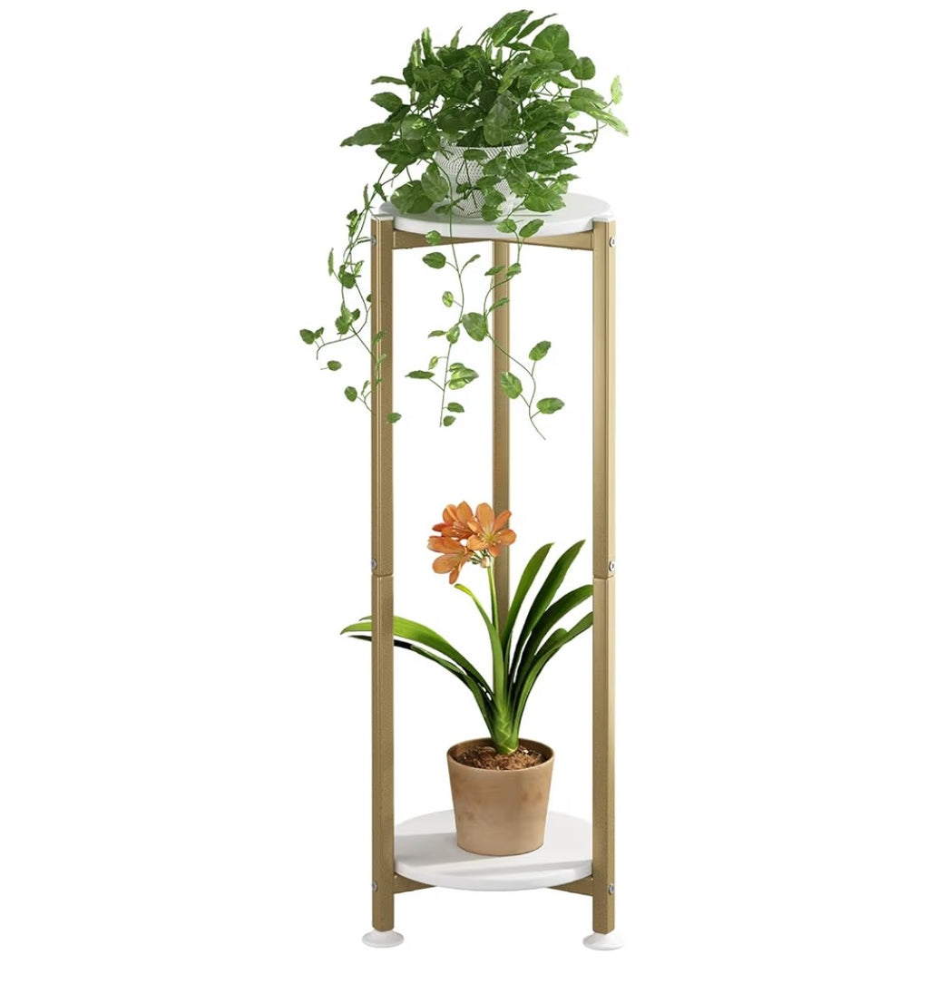 2 Tier Plant Stand with Gold Legs and White Base
