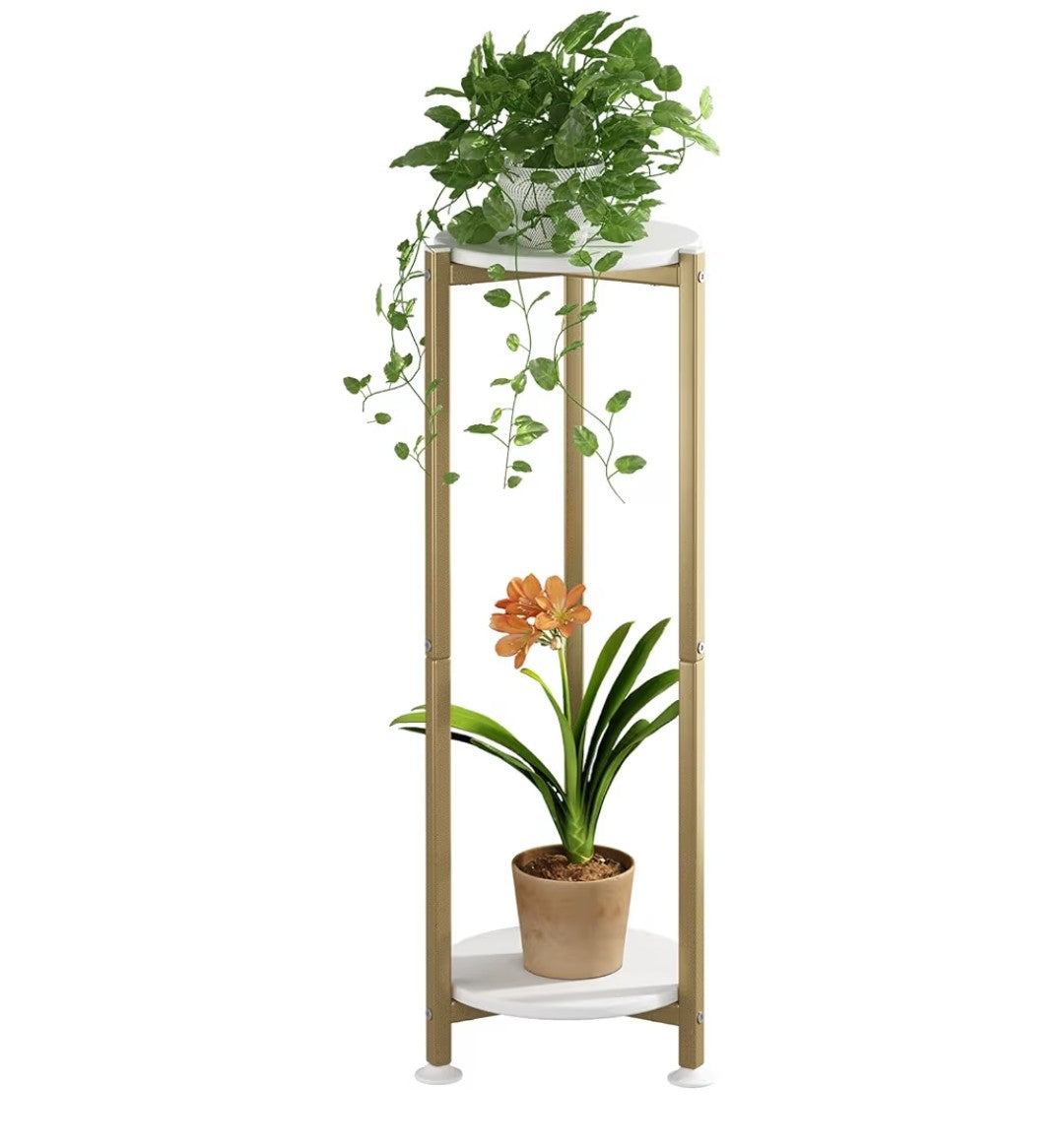 2 Tier Plant Stand with Gold Legs and White Base