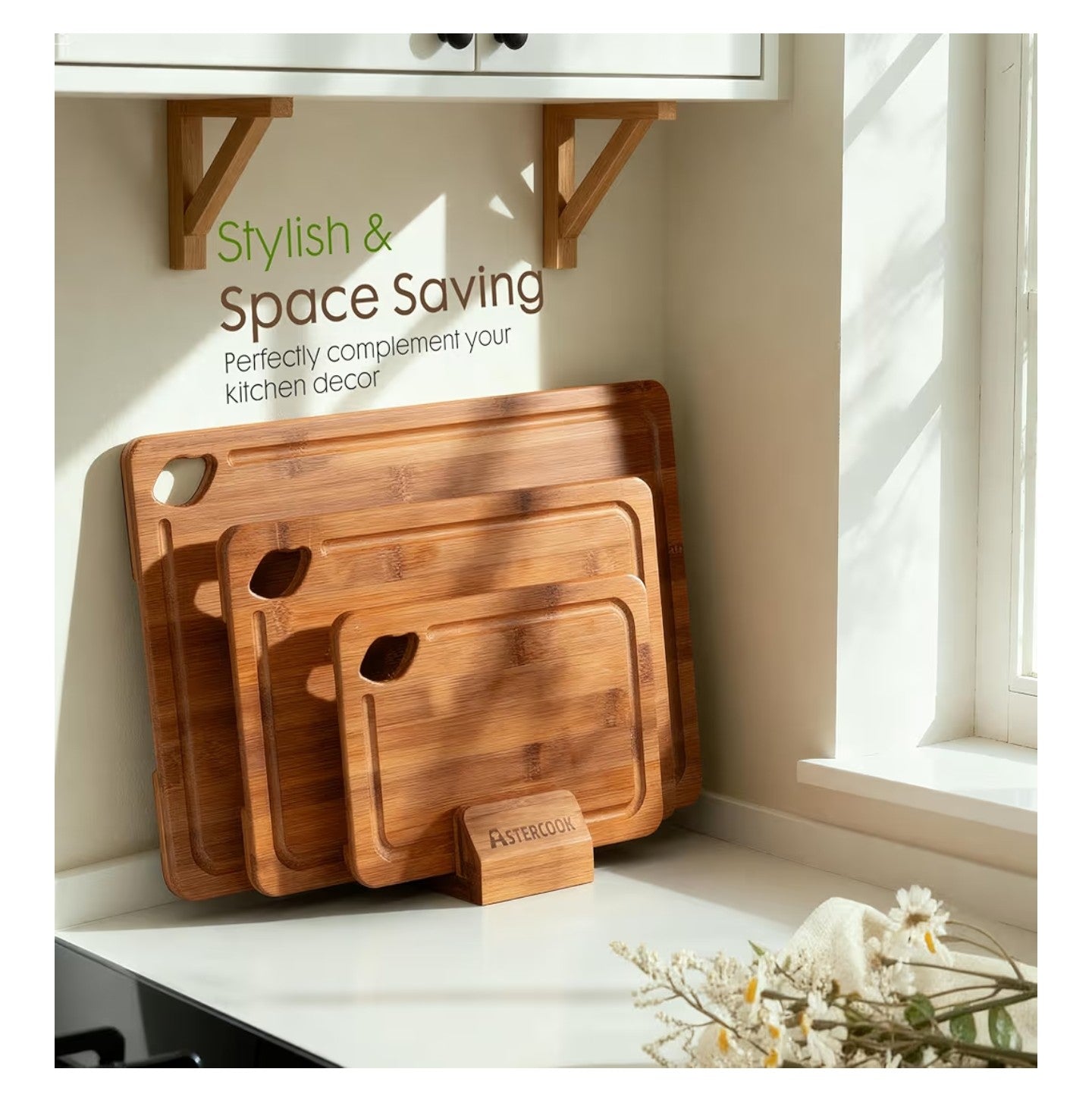 Astercook Deep-Carbonized Bamboo Cutting Boards for Kitchen.