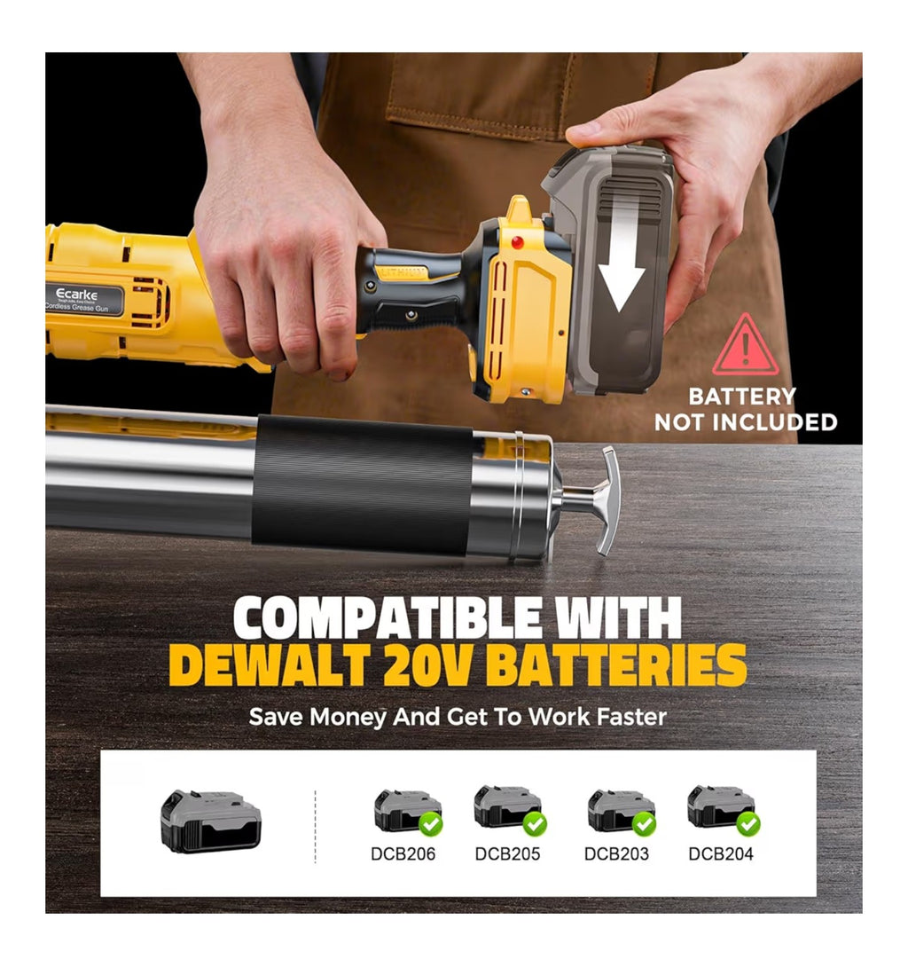 Ecarke Cordless Grease Gun Compatible with DeWalt 20V Battery.