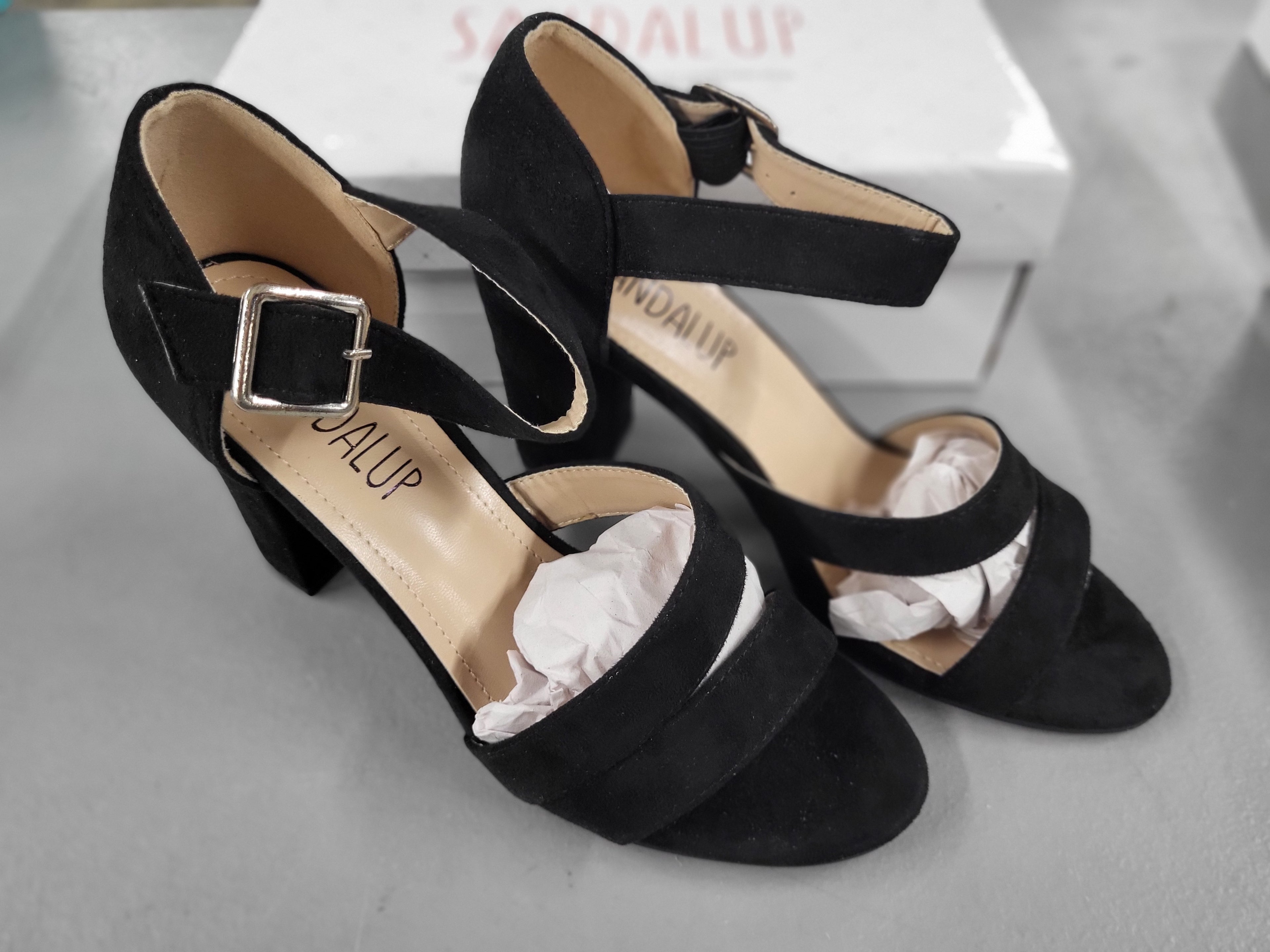 Sandalup Chunky Black Heel Sandal with Open Toe (Size 8)