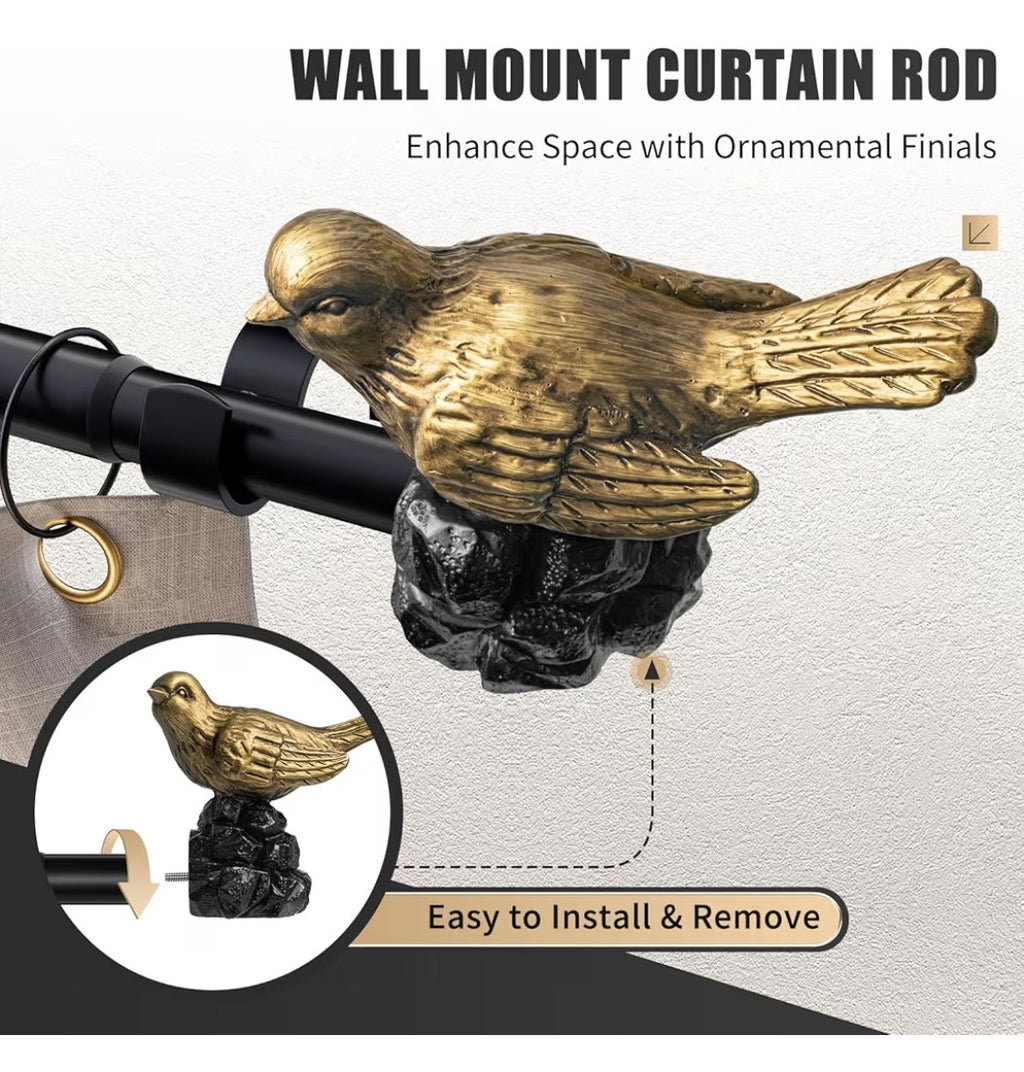 Kveeo Vintage Gold Curtain Rod with Bird Ends (48-90in)
