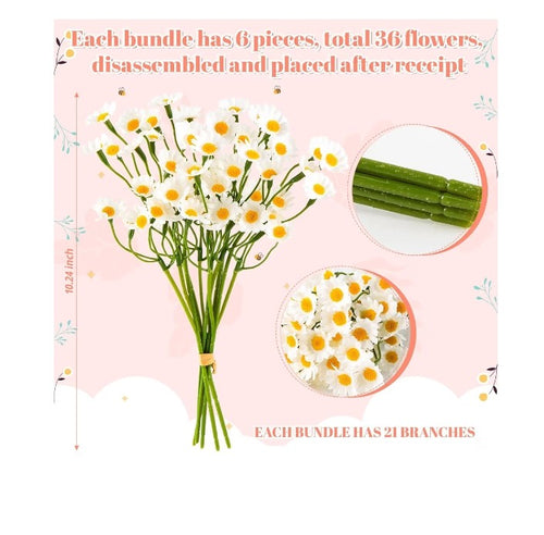 Artificial White Daisy Flowers 72pcs