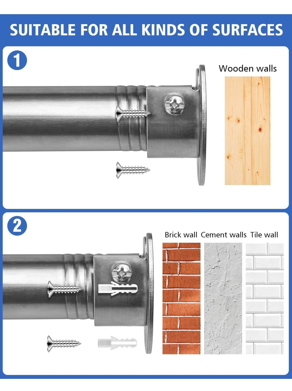 Closet Rods for Hanging Clothes - Heavy Duty, Length Adjustable (Silver, 66.5" - 76")