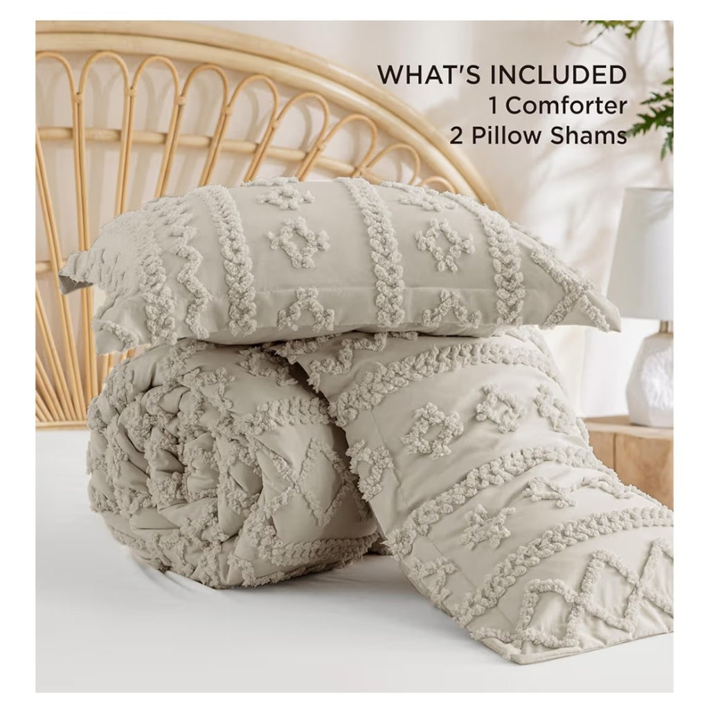 Bedsure Tufted Boho Comforter Queen Size Set 3pcs