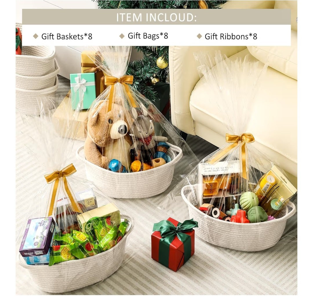 Woven Basket 12x8x5in 8 pack (White)