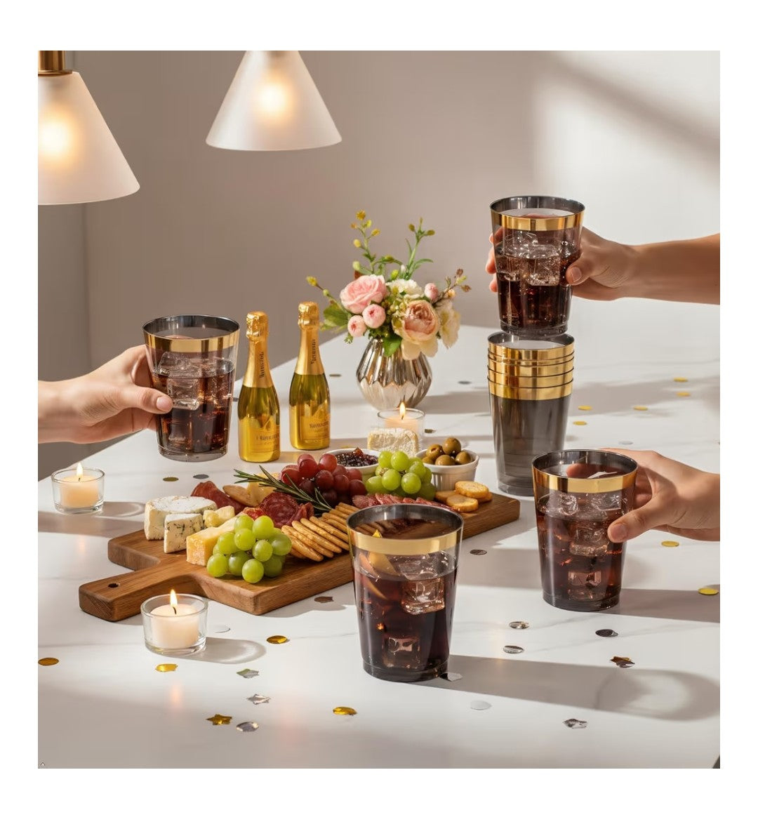 Gold & Black Plastic Cups 100pcs