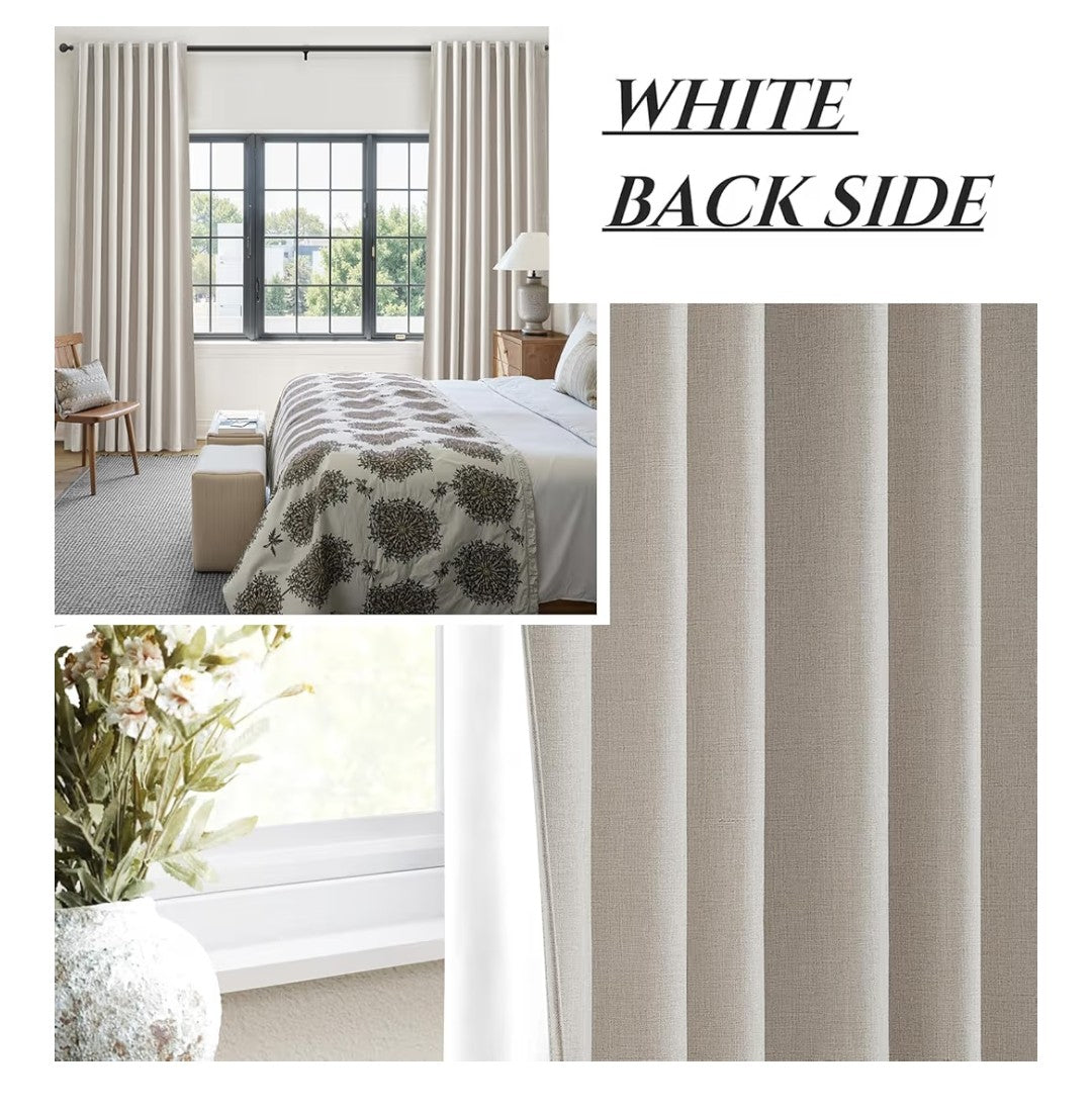 QJMYDECO Blackout Curtains 84in 2 Panels (Natural Linen)